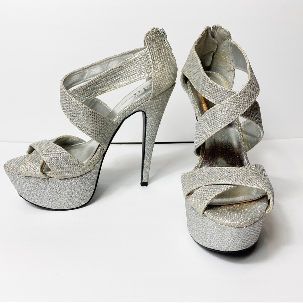 Platform silver formal heels women’s size 7.5